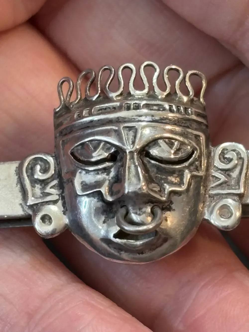 Vintage Tie Clip R.B.Z. Mexico 925  Sterling Silver Aztec Mask